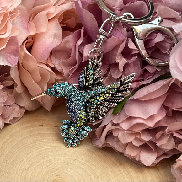 Beautiful Blue Crystal Hummingbird Keychain Charm - Picture 6 of 15